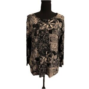 Chicos Travelers Size 2 Womens Large L Top Artsy Slinky Stretch 3/4 Sleeves